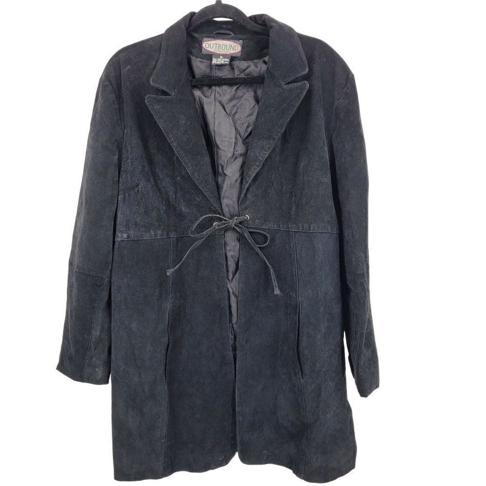 Vintage 80s Leather Jacket XL Black Suede Leather Long Tie‎ Unisex Boho Cosplay - Picture 11 of 11